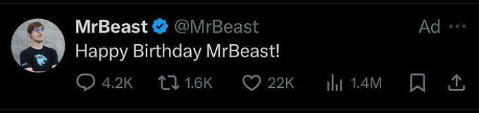 MrBeast tweet wishing himself a happy birthday public embarrassment