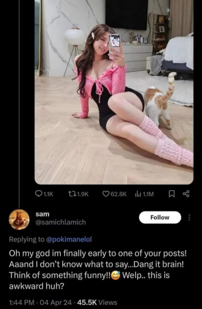Awkward tweet responding early to a Pokimane post public embarrassment