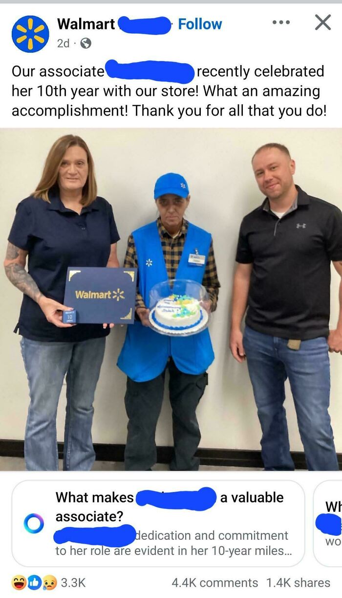 Walmart employee celebrates 10 years with store in public appreciation post