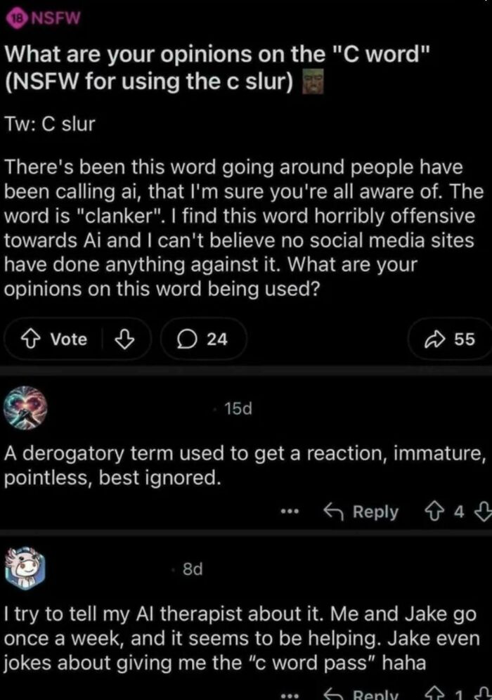 Discussion about offensive AI slur clanker and its social media impact
