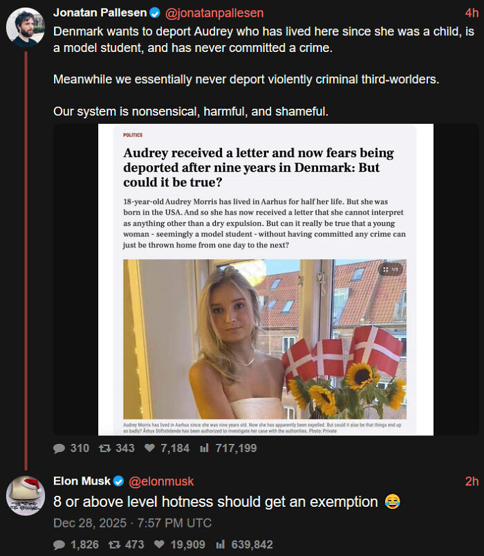 Young woman holding Danish flags with tweet about deportation fears