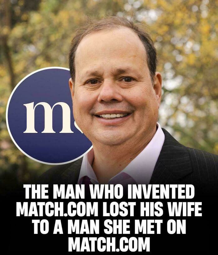 Smiling man with text about Match.com founder's personal loss