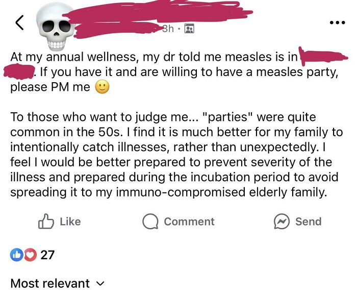 Parent asks for measles party invite to intentionally catch illness
