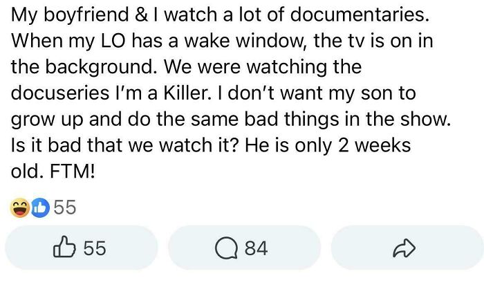 Parent watching crime documentaries while newborn sleeps during wake window