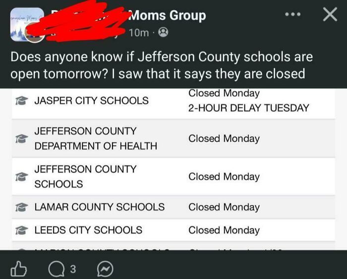 Parent confusion about Jefferson County school closures in wild parent post