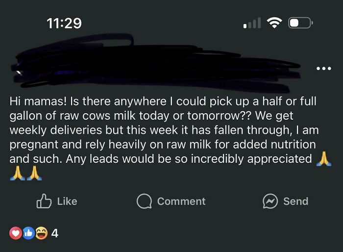 Request for raw cow's milk due to pregnancy and nutrition needs