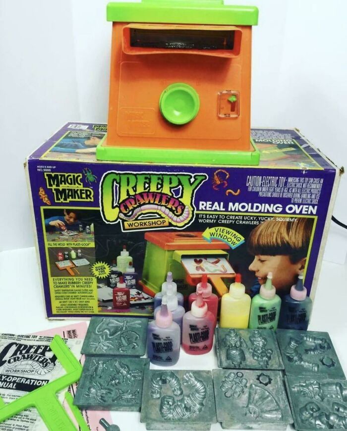 Nostalgic 90s kid meme of a Creepy Crawlers oven toy, a classic childhood crafting experience.