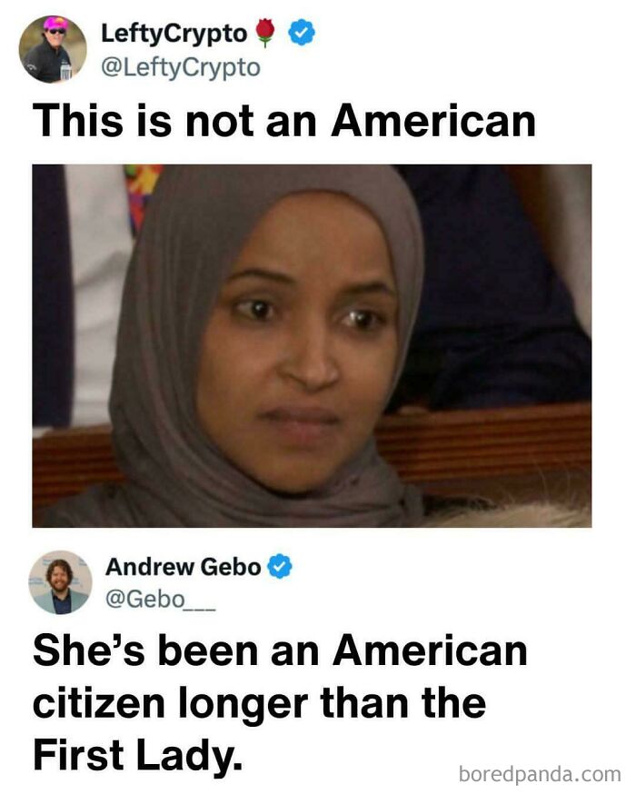 Ironic responses regarding a woman being called not American.