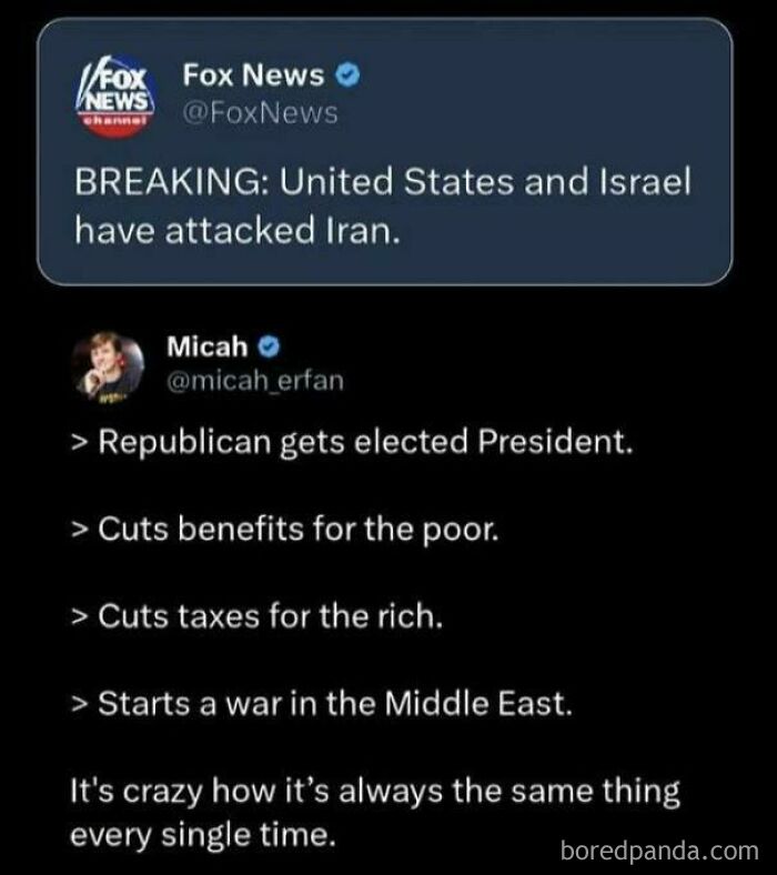 Ironic responses to a Fox News report about an attack on Iran.