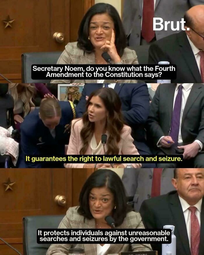 A politician's ironic response in a hearing, correcting an incorrect interpretation of the Fourth Amendment.