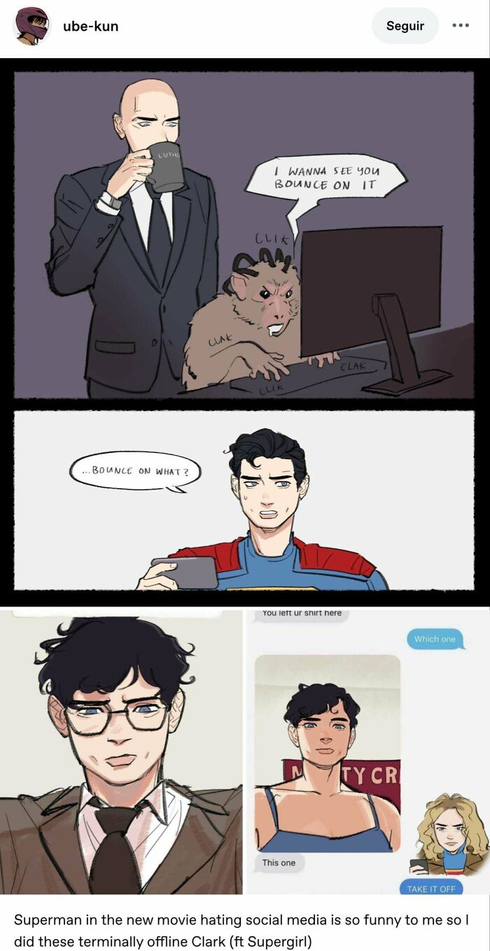 A comic of Superman and Lex Luthor for Tumblr posts. Lex wants Superman to bounce, confusing Superman.