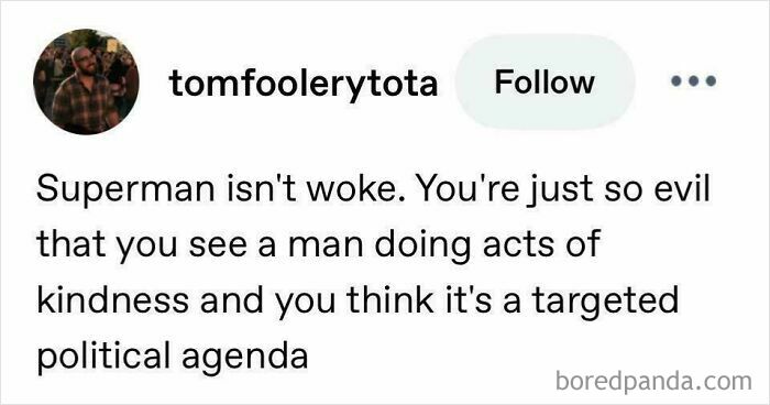 Tumblr post criticizing the perception of Superman's kindness as a political agenda, showing wild Tumblr content.