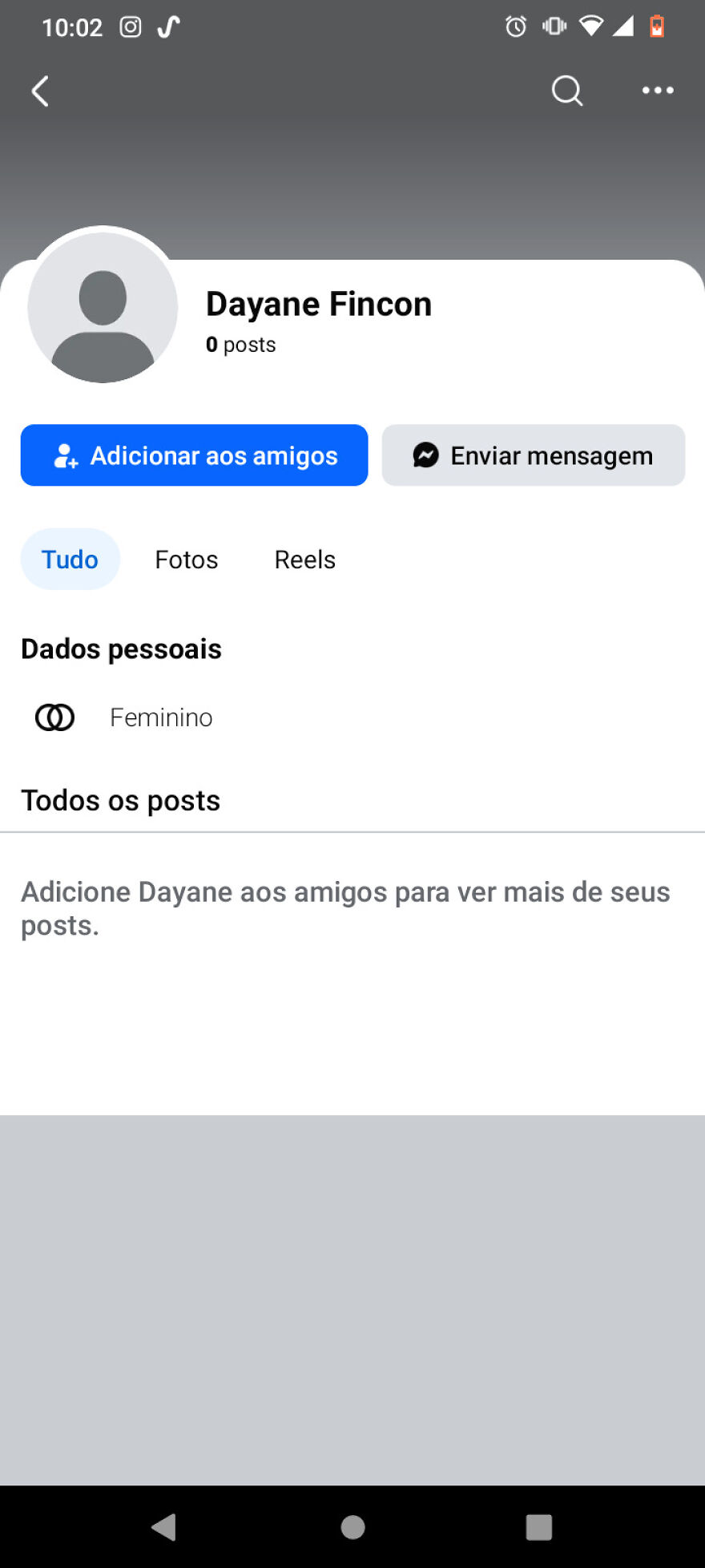 Social media profile page showing no posts with options to add friend or send message, related to weird and unexplainable things.