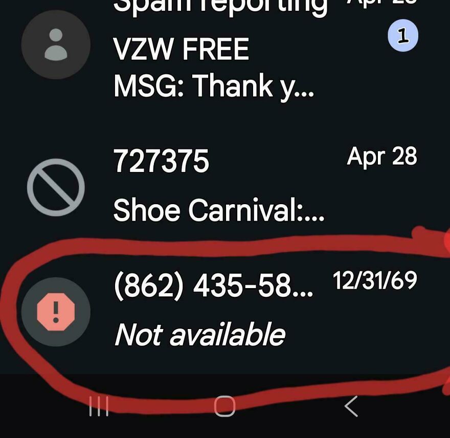 Screenshot of a phone showing a mysterious call marked not available with a strange date, an unexplainable weird experience