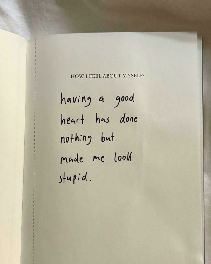 Handwritten text expressing feelings of vulnerability and frustration, fitting relatable memes for scrolling instead of facing problems.