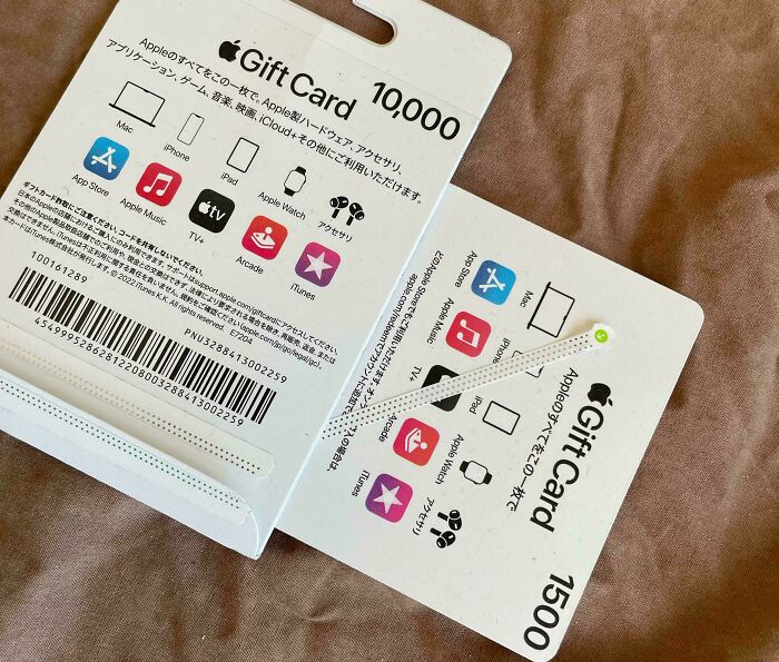 Apple gift cards with incorrect currency values, highlighting disappointing shopping fails that cause trust issues among buyers.