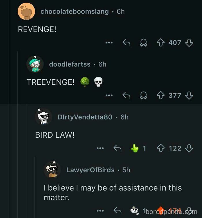 Screenshot of an online conversation with users having perfect usernames matching their comments.