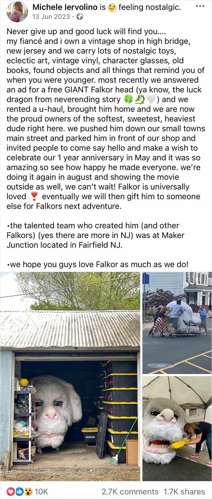 I’m In A Weird Second-Hand Finds Group On Facebook, And This Woman Has The Actual Falkor From Never Ending Story In Her Garage