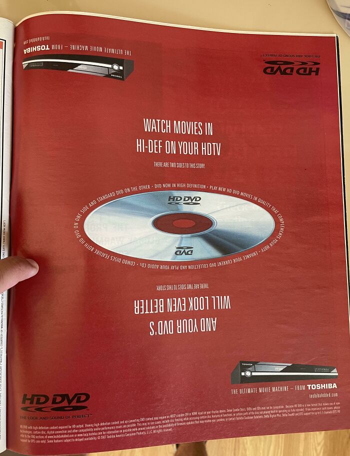 Vintage HD DVD ad showcasing early high-definition movie technology and outdated media formats that aged poorly over time