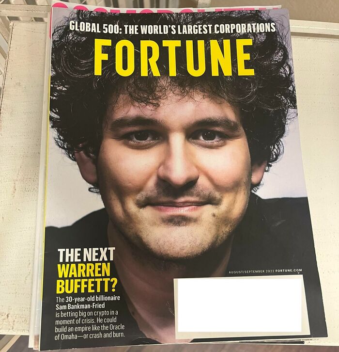 Cover of Fortune magazine featuring Sam Bankman-Fried with vintage style photo and aged appearance.
