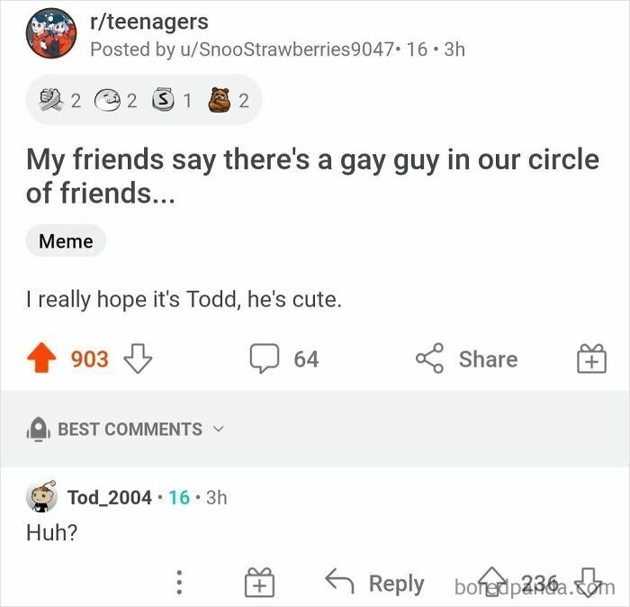 Reddit thread showing a perfect username Todd_2004 unexpectedly replying in an online conversation.