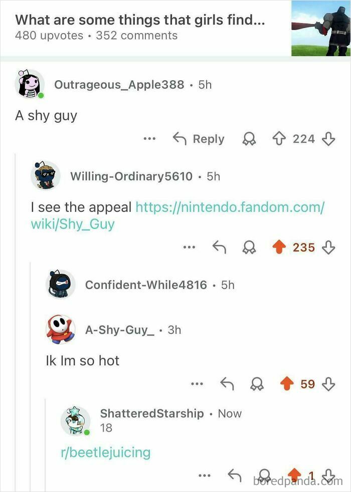 Online conversation with a person having the perfect username A-Shy-Guy_ humorously joining the chat about shy guys.