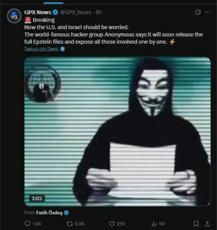 A chaotic good post showing a video of Anonymous announcing the release of Epstein files to inspire you to be the hero.
