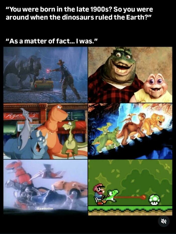 1990s nostalgic kids cartoons and video games including dinosaurs and classic arcade characters from the late 1900s.