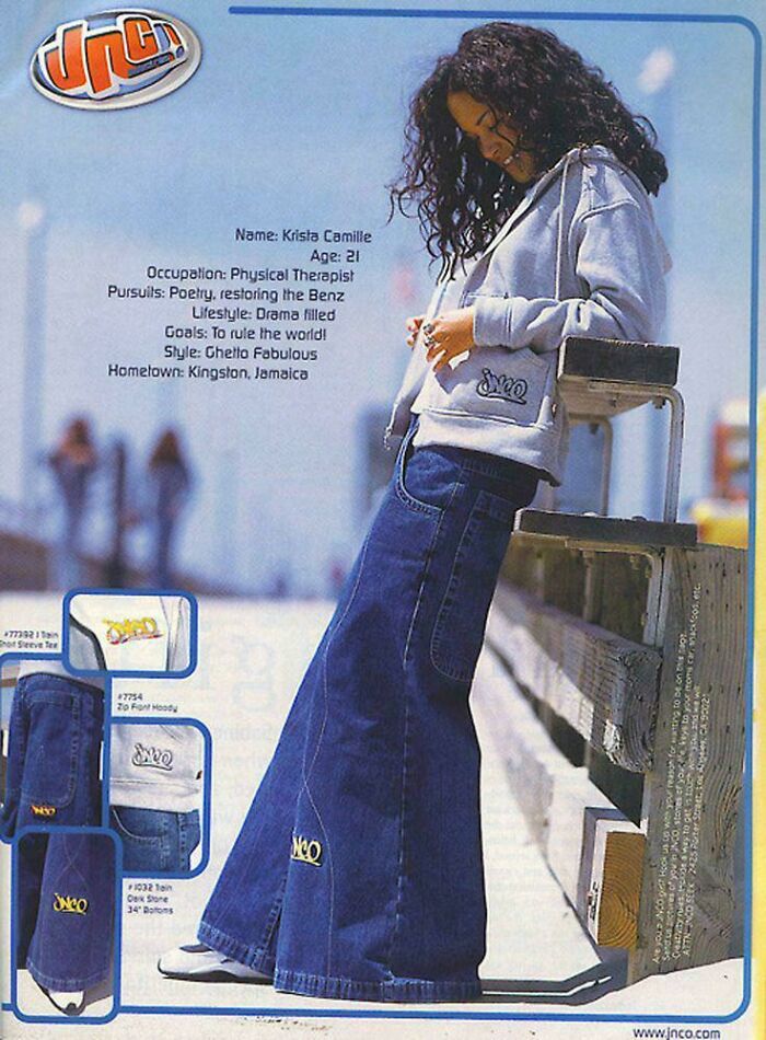 90s fashion featuring baggy jeans and zip-front hoodie worn by a young woman in a nostalgic style photo