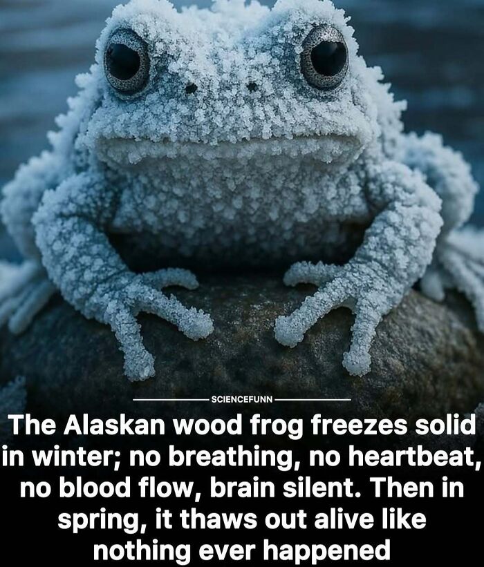 Alaskan wood frog freezes solid in winter with no vital signs and thaws alive in spring science memes and interesting posts