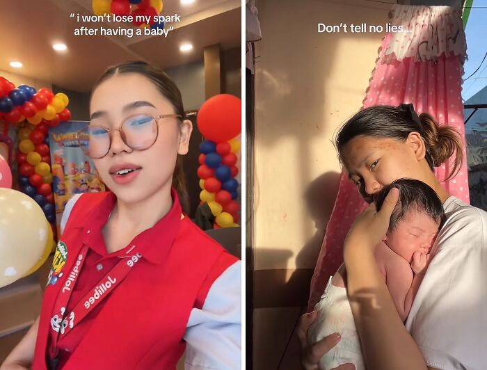 Two women showing experiences of maintaining their spark after giving birth in different home and party settings.