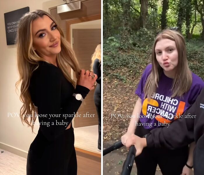 Two women sharing their experiences on maintaining their spark and confidence after giving birth in different settings.