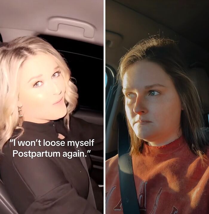 Two women reflecting on postpartum experiences, focusing on maintaining their spark and identity after giving birth.