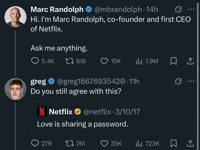 Twitter exchange showing words used against someone on social media involving Netflix password sharing debate.