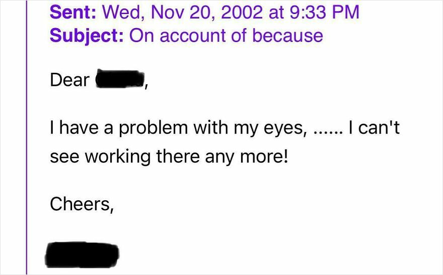 Email screenshot with a funny and random message suggesting eye problems, highlighting humor in ChatGPT boss emails.