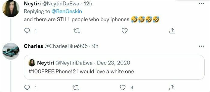 Social media replies show people having their words used against them with humorous iPhone comments.