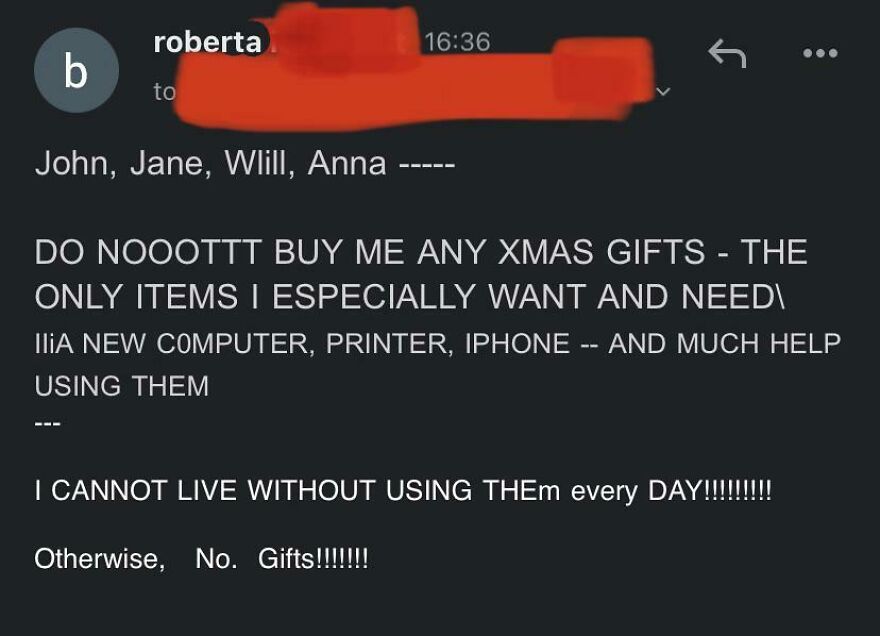 Email screenshot showing a humorous message questioning if the boss is using ChatGPT to email with unusual Christmas gift requests.