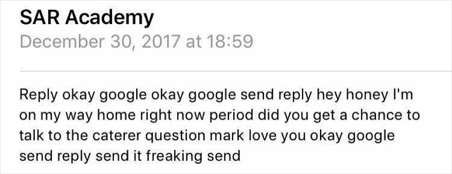 Screenshot of a funny and random email possibly generated by ChatGPT showing a confusing voice-to-text message about home and catering.