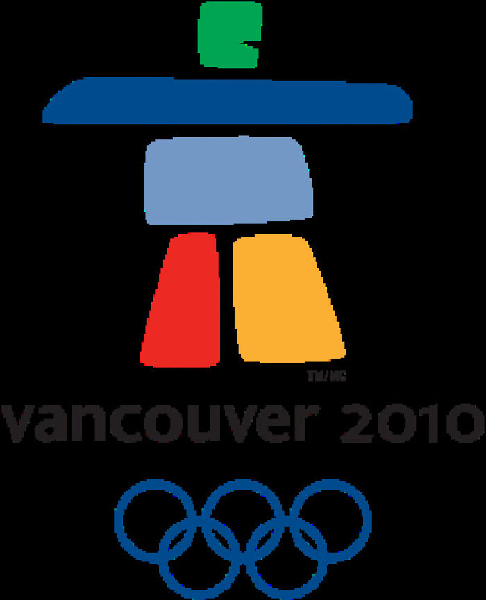 Vancouver 2010 Winter Olympics logo featuring colorful inukshuk symbol and Olympic rings, nostalgic 2010s memory.