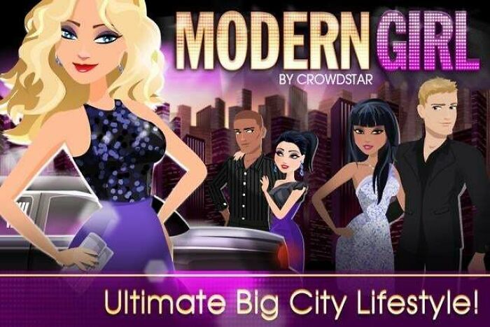 Cartoon characters in stylish outfits promoting a modern girl lifestyle, reflecting 2010s nostalgia and city life trends.