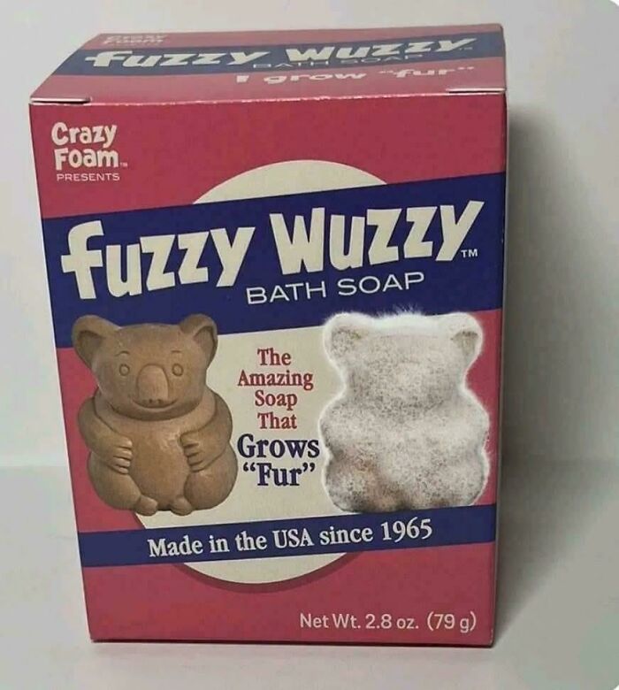 Fuzzy Wuzzy bath soap that grows fur, a bizarre throwback moment from vintage 1960s novelty products.