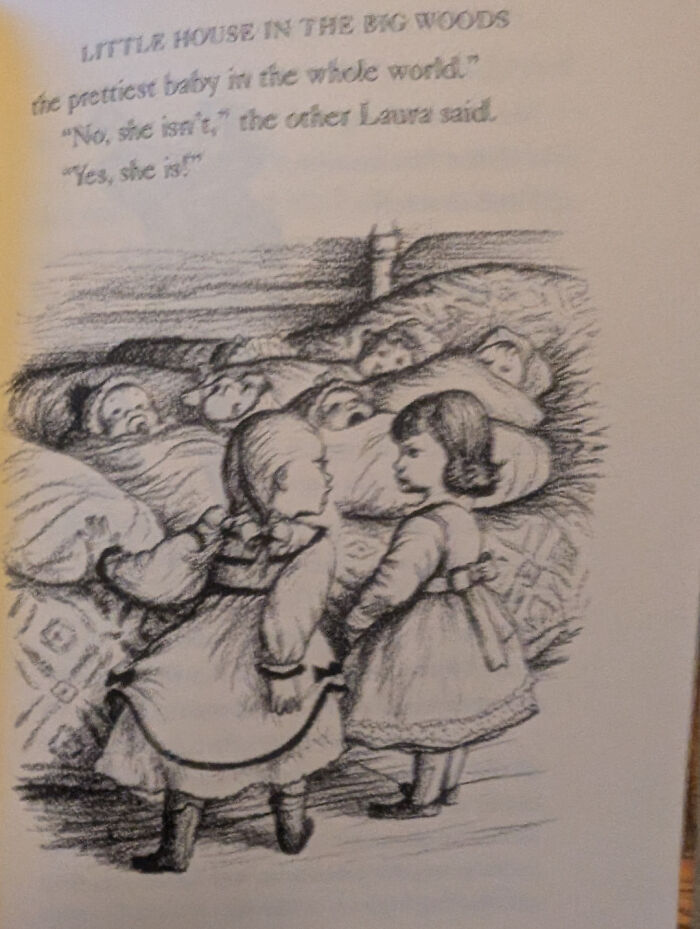 Vintage sketch of children with babies in bed, illustrating bizarre throwback moments that could never happen in 2026.
