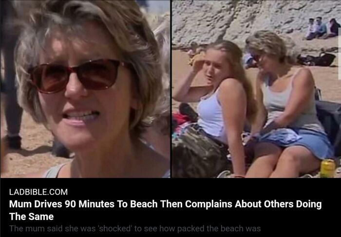 Middle-aged woman at a crowded beach, illustrating entitled behavior linked to Karens missing shame.