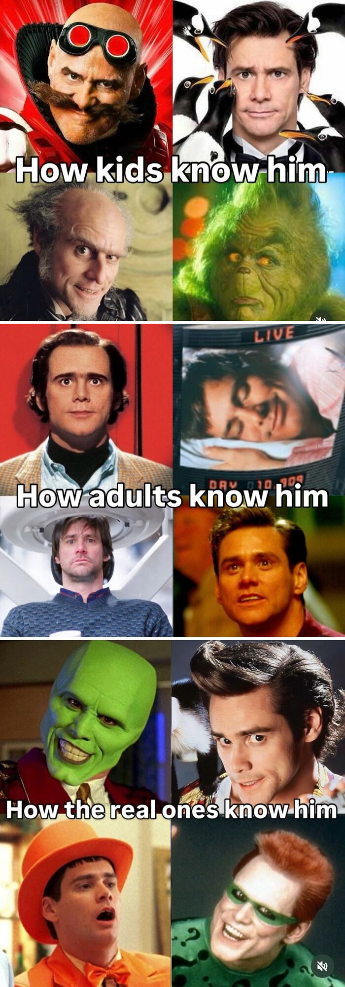 Collage of iconic '90s Jim Carrey roles showing nostalgia in posts about parts of our lives that don’t exist anymore.