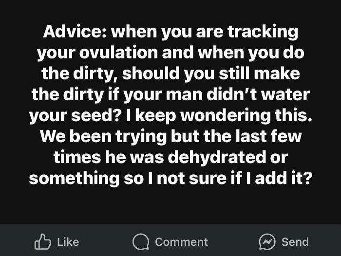 Post from a mom group asking for advice about ovulation and conception questions with unusual concerns.