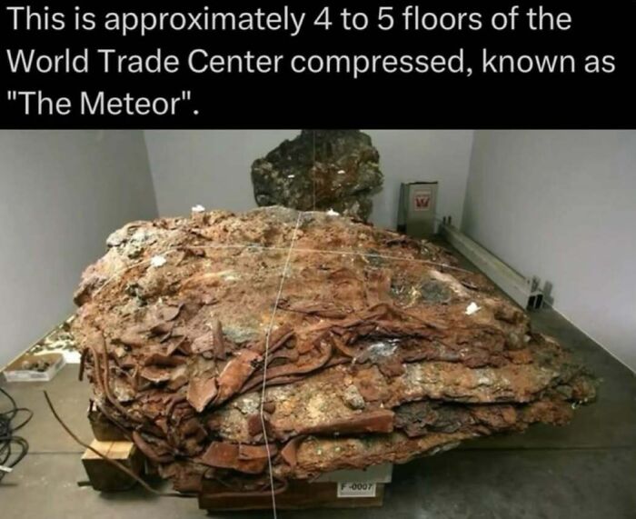 Compressed metal debris known as The Meteor, roughly 4 to 5 floors of the World Trade Center, showcasing wild nature facts.