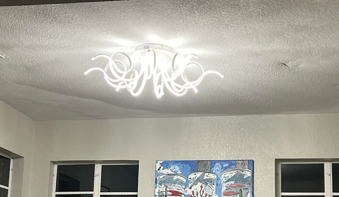 Modern ceiling light fixture in a home interior showing unusual design, illustrating times people bought homes and regretted it