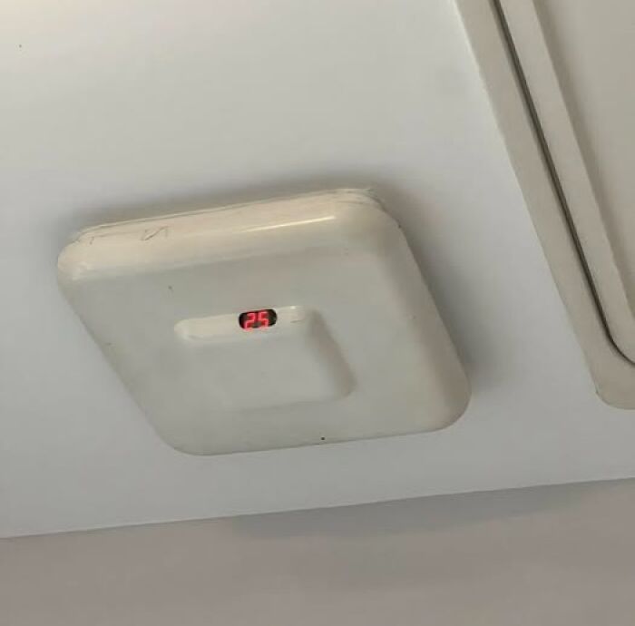 Ceiling-mounted unidentified object with digital display showing number 25, example of the internet solving mystery objects.