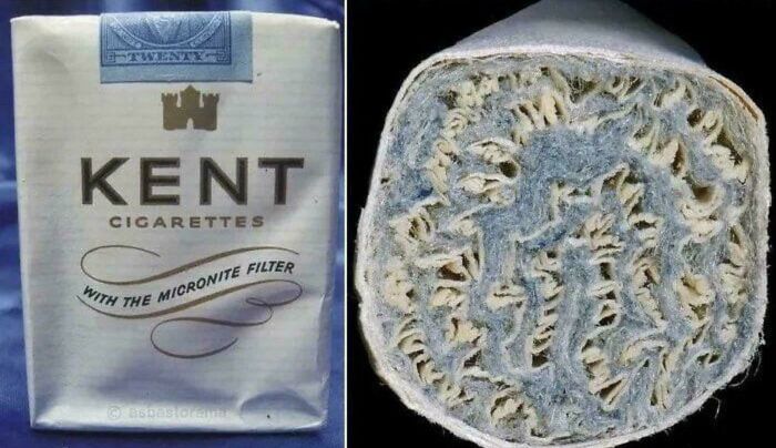 Kent cigarette pack with unusual filter cross-section revealing strange intricate internal structure, weird and unexplainable image