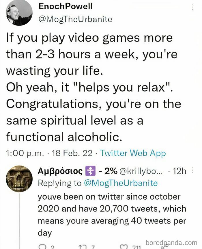 Tweet discussing video game habits and relaxation, featured in popular internet favorite moments collection.